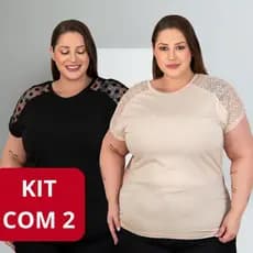 Kit 2 Blusas Femininas Plus Size Lisas Com Renda Conforto Estilo Dia a Dia Elegante