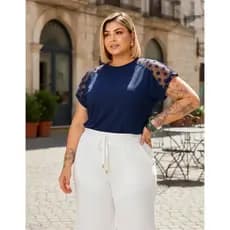 Blusa Plus Size Renda Na Manga Viscolaycra Premium G1 Ao G3