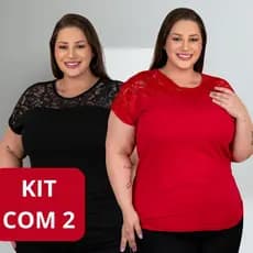 Kit 2 Camisas Plus Size Feminina Lisa 96% Viscose, 4% Elastano Tendencia Estilosa
