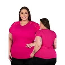 Blusa Feminina Plus Size com Renda e Poá nas Mangas Elegante e Confortável