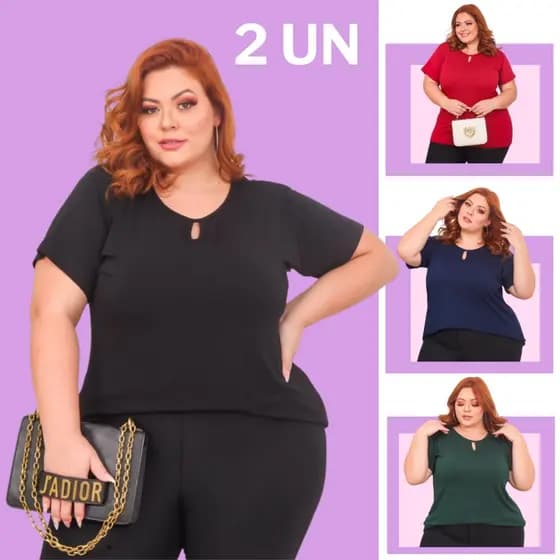 KIT 2 BLUSAS PLUS SIZE VISCOLYCRA PREMIUM SUPER MACIA PARA O DIA A DIA – G1 G2 G3