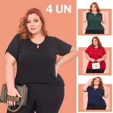 Kit 4 Blusas Plus Size Feminina Viscolycra Soltinha Lisa com Mangas Confortável G1 G2 G3 Verão