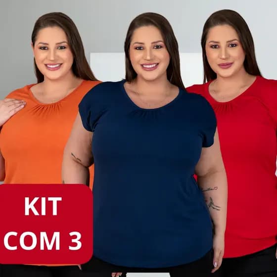Kit 3 Blusas Femininas Plus Size Fitness Viscolycra GG ao G3 | Gola Redonda Conforto e Estilo