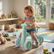 Bike Infantil com Luz 4 Rodas Verde Bicicleta de Equilíbrio Infantil