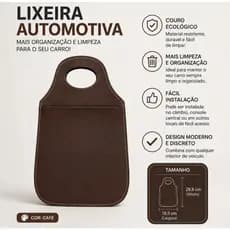 Lixeira Automotiva Café Couro Ecológico Premium | Organizador para Carro Universal Resistente