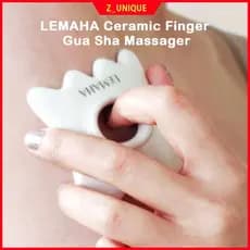 [Conjunto De 2 Peças De Anel Gua Sha + Bolsa] Massageador De Dedo De Cerâmica LEMAHA | Argila Branca Coreana Ferramenta Anti-Inchaço E Relaxamento