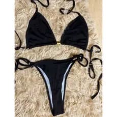 Biquini de Fita com Regulagem com Forro Praia Preto Vermelho Branco
