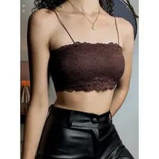 Top Faixa Renda Cropped com Alça e Bojo Confortável Feminino