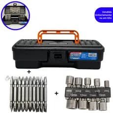 Kit ou Unitário Maleta + 9 Soquetes 5 A 13mm + Kit 10 Ponteiras Ponteira Fenda Bits Philips Canhão