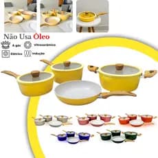 Jogo de Panelas 7 Peças Cerâmica Antiaderente Premium Conjunto Fogão Cooktop Indução Gás Elétrico