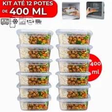 Kit até 12 Potes 400ml Pote Com Tampa 4 Travas Alta Vedação Não Vaza Marmitas Fitness Livre de BPA