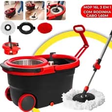 Mop Profissional 3 em 1 Inox 16L Com Rodinha Balde 360º Giratório Multiuso com Alça Extensível