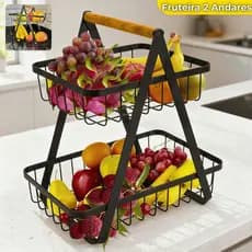 Fruteira De Mesa 2 Andares Organizador Frutas Cesto Metal Aramado Multiuso Legumes Luxo Premium