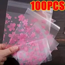 100 Pcs Saco Padrão De Flor De Cerejeira De Presente Autoadesivo Translúcido Para Doces Biscoitos Fontes De Festa De Nat