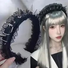 Tiara De Rebite De Couro PU Punk Gótico-Cocar De Renda Preta Y2K-Acessório De Cabelo De Subcultura Harajuku Para Mulhere