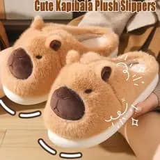 Chinelos De Algodão Forrados De Lã De Pelúcia Com Design Capivara – Slides De Pele Leves E Silenciosos Antiderrapantes P