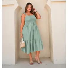 Vestido Midi Soltinho Alça Larga Feminino Plus Size tamanho maior