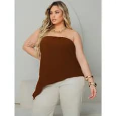 Blusinha Plus Size Tomara Que Caia Assimétrica Top Faixa Chic Para Festa E Casual Moda Verão