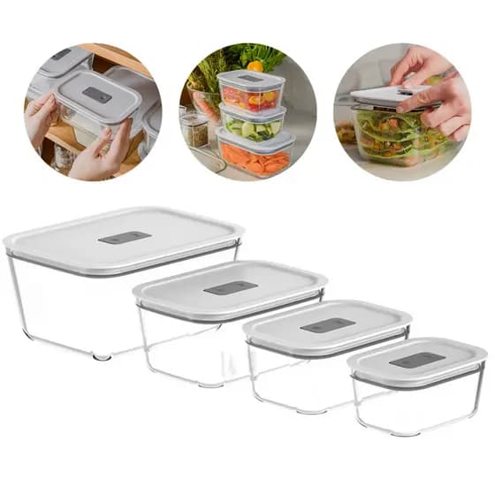 Conjunto Potes Herméticos de Vidro Fresh Lock - Ou - Marmita Vidro Freezer Microondas