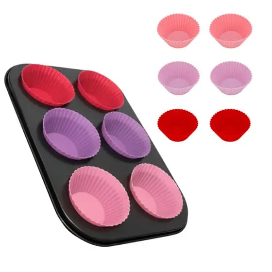 Kit 6 Forminha Silicone + Forma Cupcake 6 Cavidade Antiaderente Empada Bolinho Pão Queijo Mel Bolo