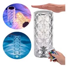 Luminária Mesa Cristal LED 16 Cores Luz Projetor Controle Remoto Touch Diamante Toque Quarto USB