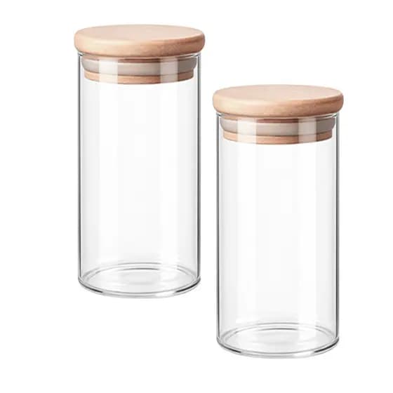 Kit 2 Pote Decorativo Cozinha Vidro 1250ml Recipiente Tampa de Bambu Cozinha Frasco Organizador Café