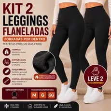 Kit 2 Calças Legging Flanelada Peluciada Térmica Feminina Cintura Alta Forrada Inverno