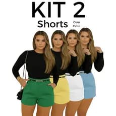 Kit Dois Short Alfaiataria da Copa Com Cinto Feminino Com Bolso Com Zíper Na Lateral