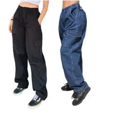 kit 2 ou uma Calça Cargo Feminina Feminino Bolso Lateral Jeans E Sarja