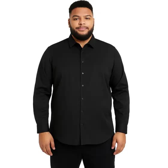 Camisa Masculina Plus Size Slim Fit Manga Longa Lisa Sem Bolso Social e Casual Confortável e Versátil