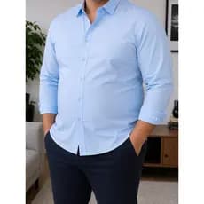 Camisa Masculina Plus Size Slim Fit Manga Longa Lisa Sem Bolso Social e Casual Confortável e Versátil