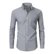 Camisa Masculina de Manga Longa em Oxford Lisa Casual e Social com Bolso Versátil