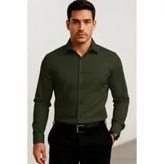 Camisa social masculina, estilo business casual, confeccionada em elastano e poliéster.