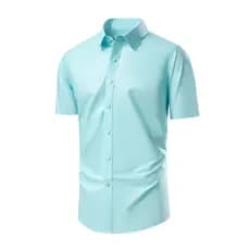 Camisa Masculina Lisa Slim Fit Manga Curta  Caimento Simples Sem Bolsos NÃO AMASSA