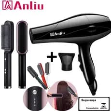 Kit Secador de cabelo 2200W professional+Escova Alisador 3 em1 alisa modelador