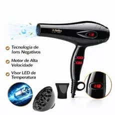 Secador de Cabelo Profissional 2400W com Íons Negativos, Display LED Digital, 3 Temperaturas e 3 Velocidades