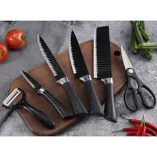 Kit 6 Peças Conjunto de Faca Carne Cutelo Legumes Aço Carbono Descascador Tesoura Profissional Espessura 1.2mm