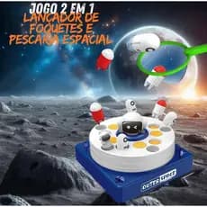 Brinquedo de Pesca Elétrico com Plataforma Giratória e Lançador de Foguetes – Jogo de Mesa Infantil Interação Familiar