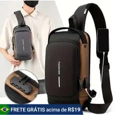 Mochila de Ombro Transversal Compacta Unilateral USB Trava de Código Á prova d'água Mochila De Peito AltaQualidade a9056