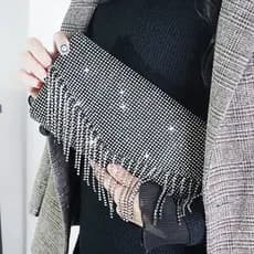 Bling Strass Franja Bolsa De Embreagem Feminina Prata Crystal Flap Cover Envelope Noturna Clube De Noiva Sacos Noturnos