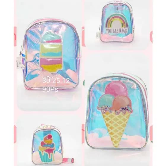 Mochila Feminina Infantil Escolar Menina Arco Íris/ PICOLE SORVETE CASQUINHA Reforçada Pequena