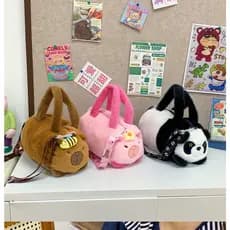 Capivara Bolsa Mochila Balde Saco Infantil Menina Macio PP Algodão Panda Crossbody Estilo Corenao Abelha FlorDosDesenhos