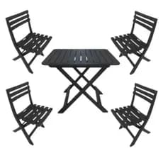 Mesa Quadrada C/ 4 Cadeiras De Plástico Dobrável Preta - Multiuso