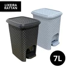 Lixeira Banheiro Cozinha Rattan com Pedal 7 Litros com Tampa