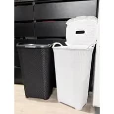 Jogo Dois Cesto Rattan 50 Litros Com Tampa Basculada Rattan 2 Unidades Cestos Multiuso Oferta