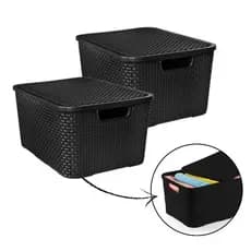 Kit 2 Caixa Organizadora Rattan Empilhavel 20 Litros Organizador Multiuso Grande