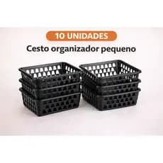 Kit 10 Cestos Pequeno Organizador Multiuso Gaveta De Plástico - Preto Armário - Gaveta 16x12x6Cm