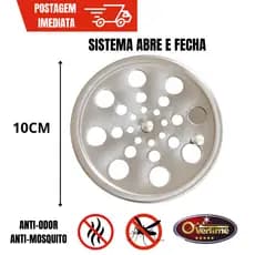 Ralo Tampa Grelha Aço Inox 10x10cm Abre e Fecha Banheiro Lavanderia Reforçado Redondo Rotativo