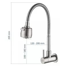Doan Torneira Flexível de Parede Gourmet Giratória Aço Inox Cozinha NOX05