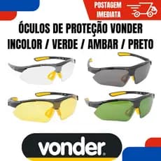 Óculos De Segurança Proteção Trabalho Epi Vonder Anti Risco Preto Ambar Verde Modelo Boxer Esportivo